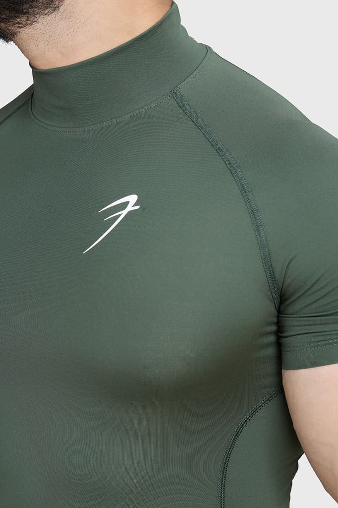 High Neck Compression T-shirt Olive — photo 3