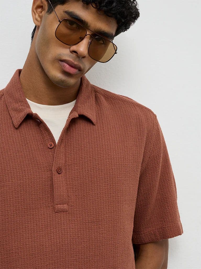 ETA Rust Textured Relaxed-Fit Cotton Polo T-Shirt — photo 4