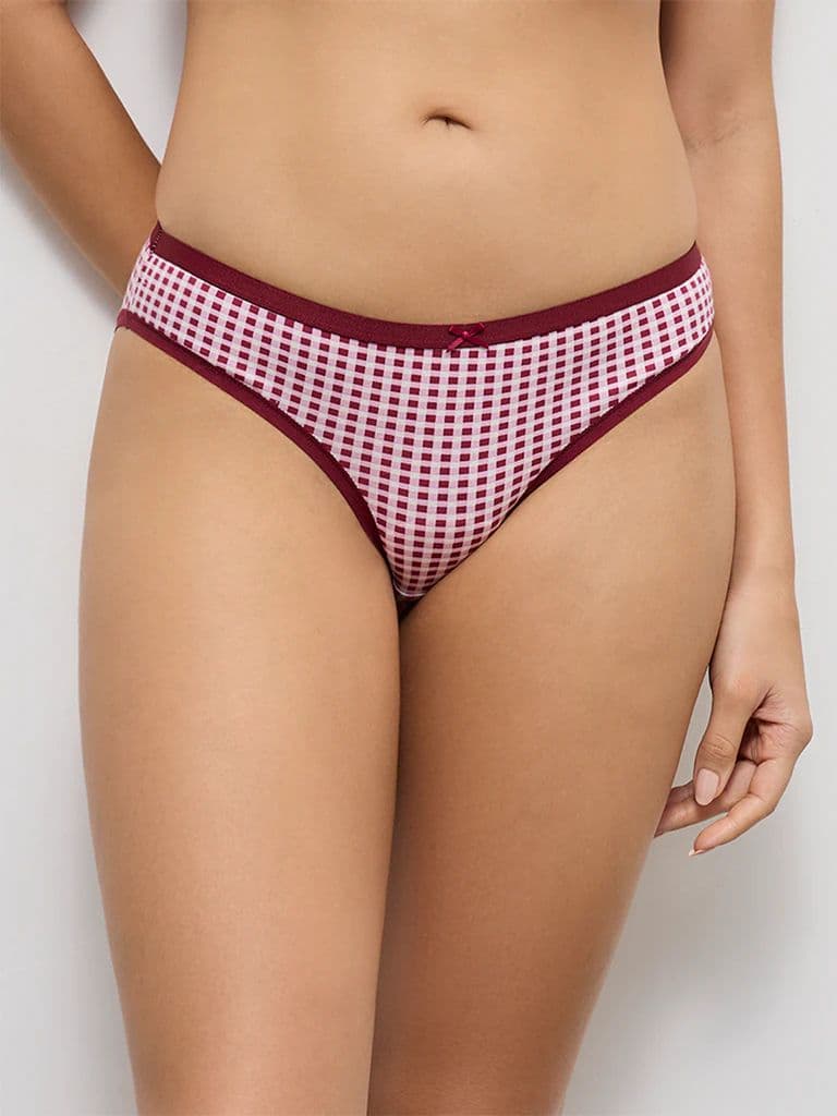 Wunderlove Maroon Printed Cotton-Blend Bikini Briefs - Pack of 3 — photo 2