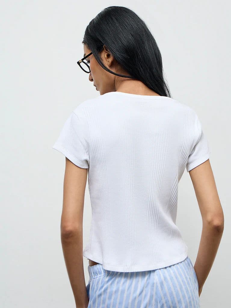 Superstar White Ribbed Cotton-Blend T-Shirt — photo 4