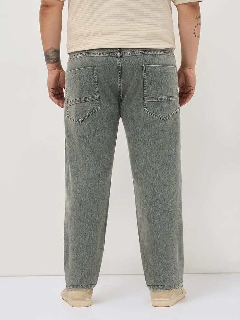 Plus Men's Light Grey Regular Fit Towel Washed Yellow Tint Denim Jeans Stretchable — photo 3