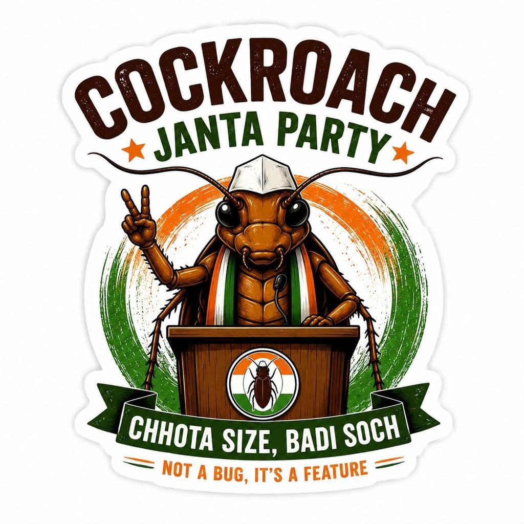 Cockroach Janta Party Premium Satire Mixed Theme Sticker | Funny Political Parody Shelf Adhesive Paper Sticker | Non Waterproof Sticker for Laptop, Car, Bike, Bottle, Notebook, Helmet & Gift (20)