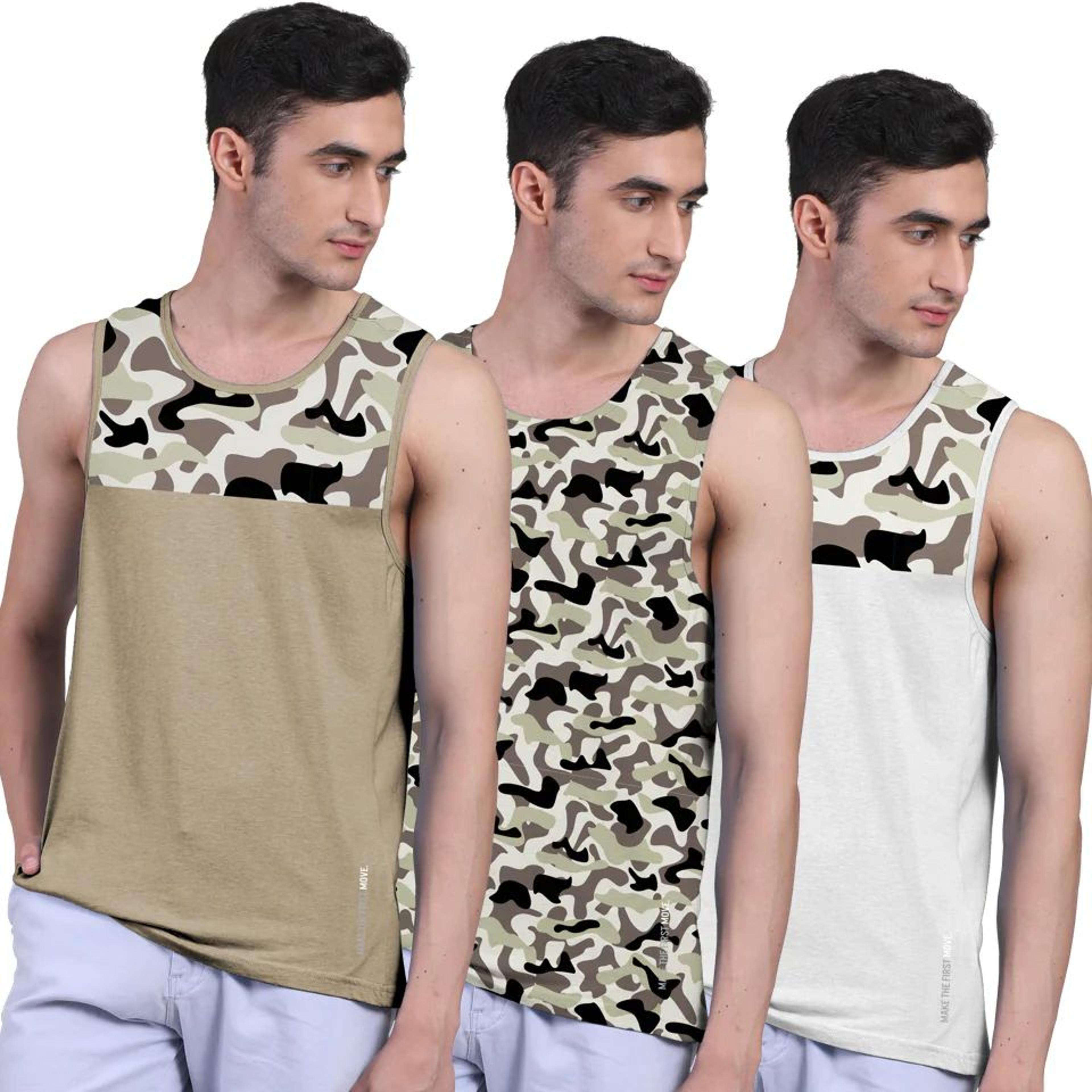 Active Fit For Men's Front Yoke Camouflage Regular Organic Bamboo Vest - Active Fit (Pack of 3)