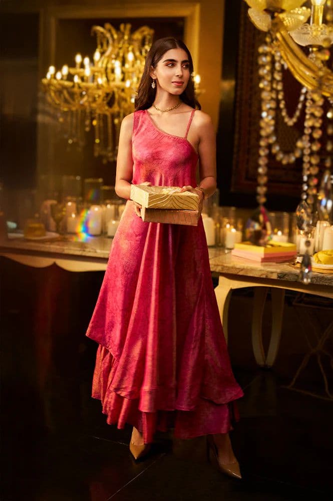 Pink Sequined A-Line Tissue Dress — XS