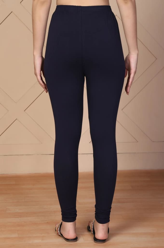 Navy Blue Solid Slim Fit Cotton Churidar — photo 4