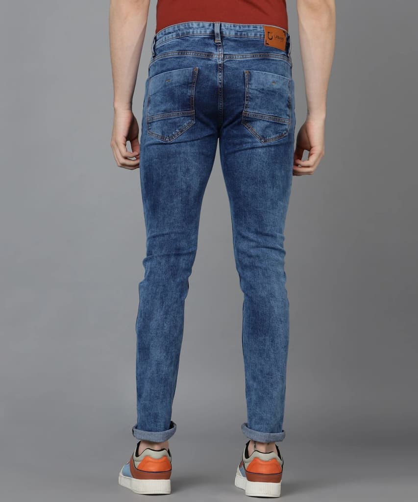 Men's Blue Slim Fit Washed Jeans Stretchable — photo 3