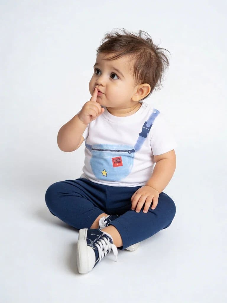 HOP Baby Boys Multicolour Printed Cotton T-Shirt and Pants Set