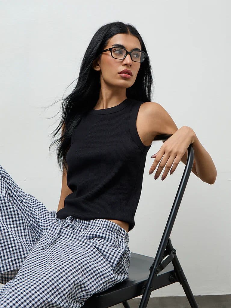 Superstar Black Ribbed Cotton-Blend Tank Top — photo 2