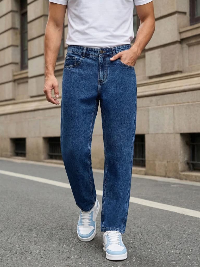 Men's Blue Relaxed Fit Washed Denim Jeans Non-Stretchable — 28 / Blue