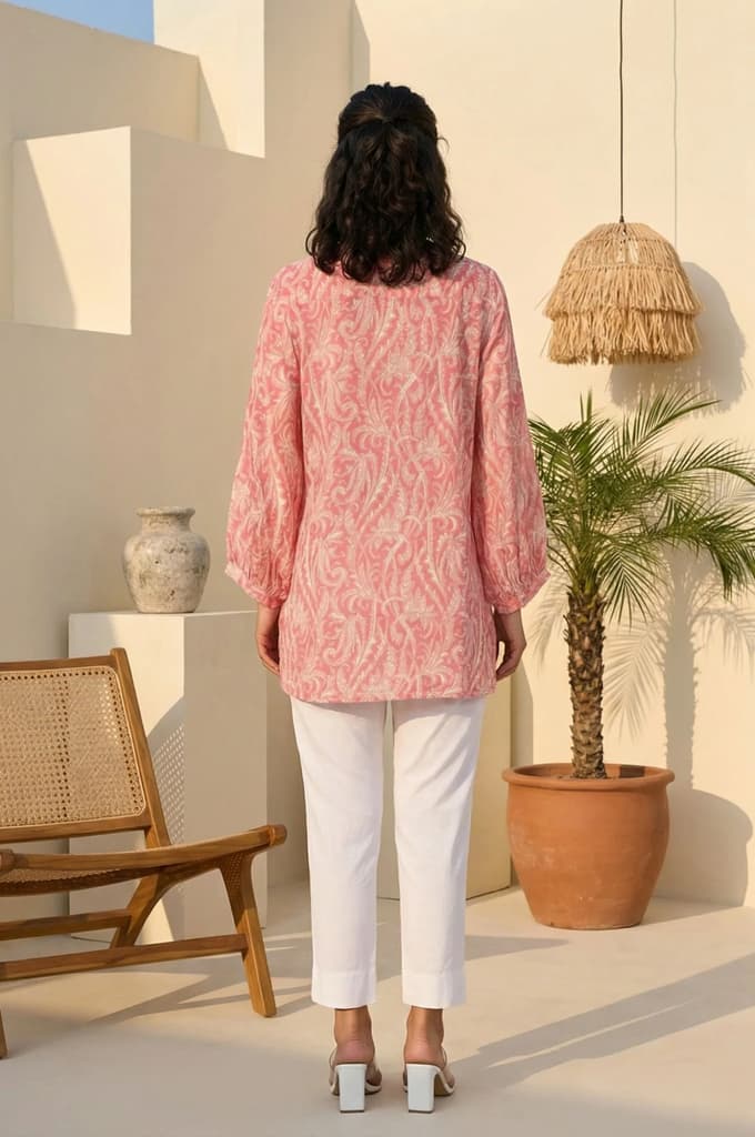 Pink Paisley Printed Modal Straight Top — photo 4