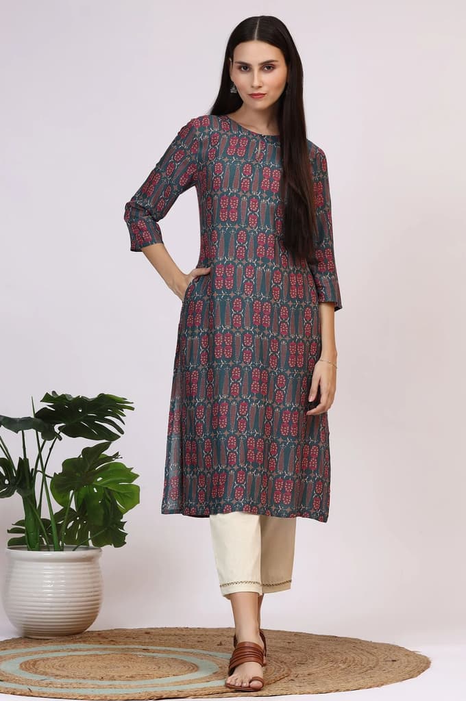Forest Green Paisley Printed Rayon Straight Kurta — photo 2