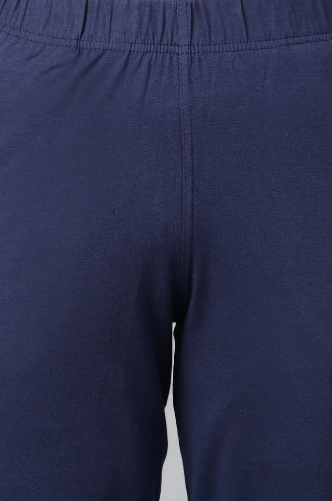 Navy Blue Solid Flared Cotton Pants With Elasticated Waist — photo 9