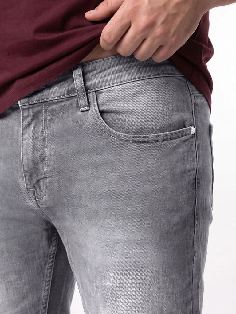Plus Men's Light Grey Relaxed Fit Washed Denim Jeans Non-Stretchable — photo 5