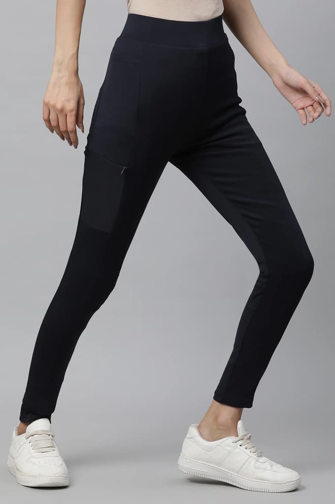 Navy Blue Solid Skinny Fit Tights With Elasticated Waist — photo 4