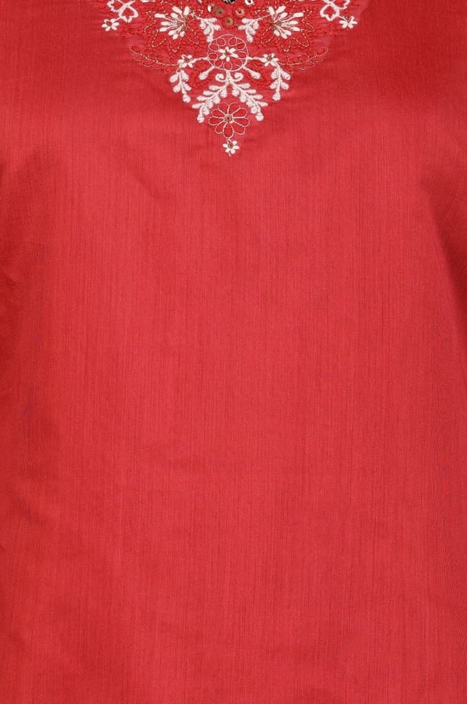 Red Thread Embroidered Straight Chanderi Kurta — photo 2