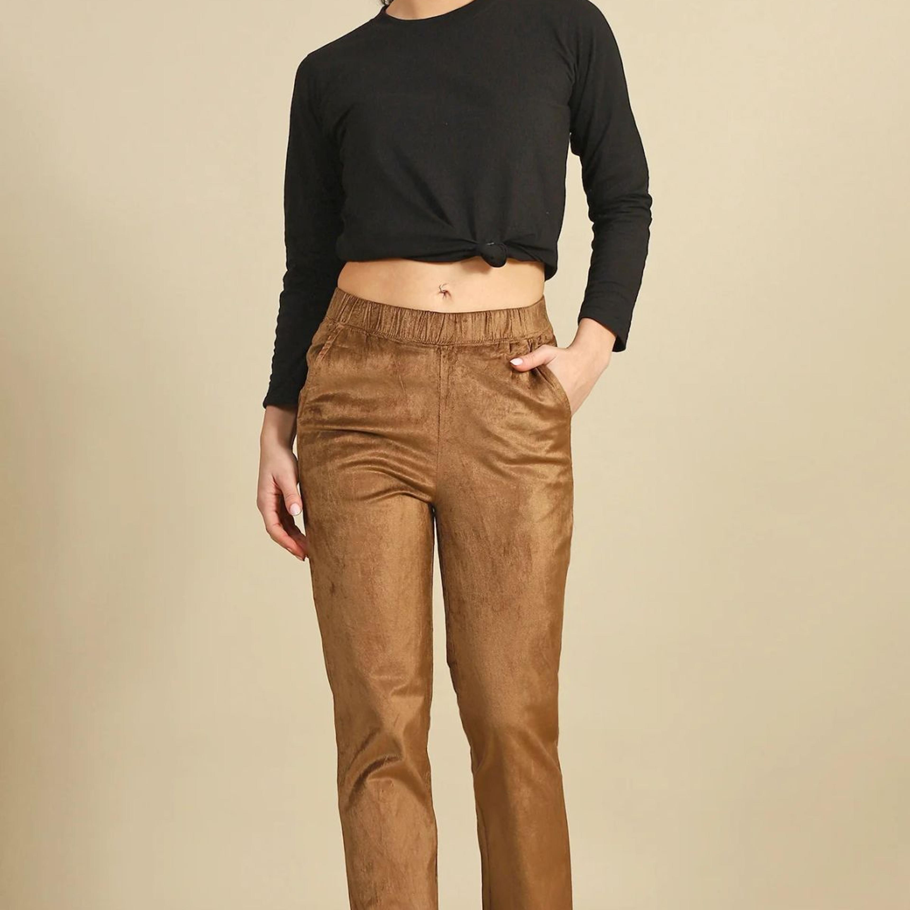 Gold Solid Straight Fit Cotton Pants