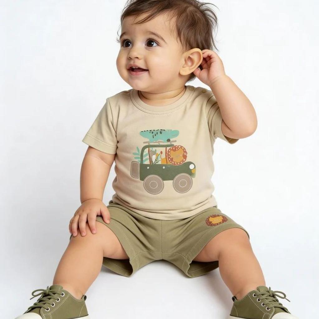 HOP Baby Boys Multicolour Printed Cotton T-Shirt and Shorts set