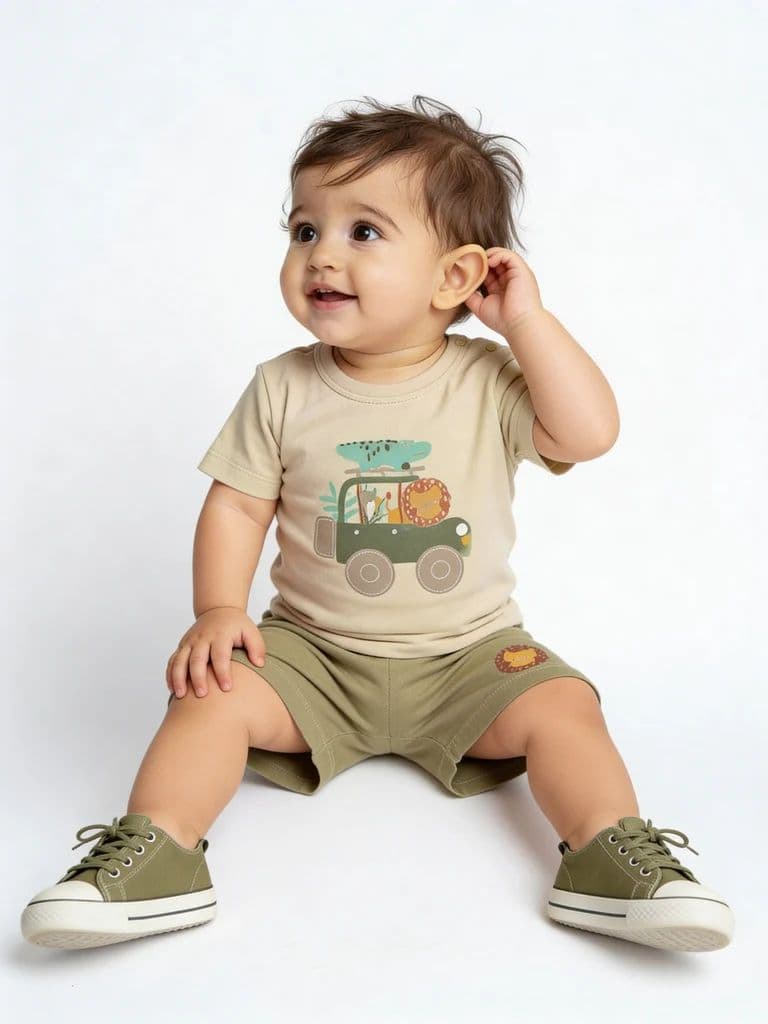 HOP Baby Boys Multicolour Printed Cotton T-Shirt and Shorts set