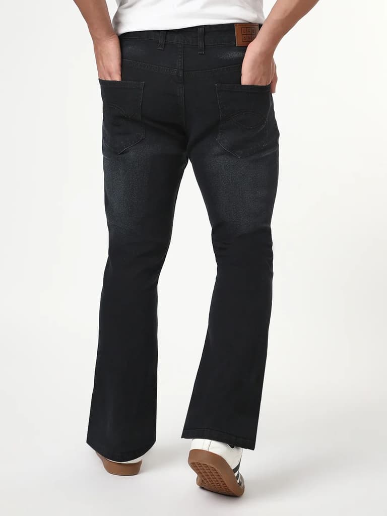 Men's Black Bootcut Fit Mid Rise Heavy Washed Jeans Stretchable — photo 4