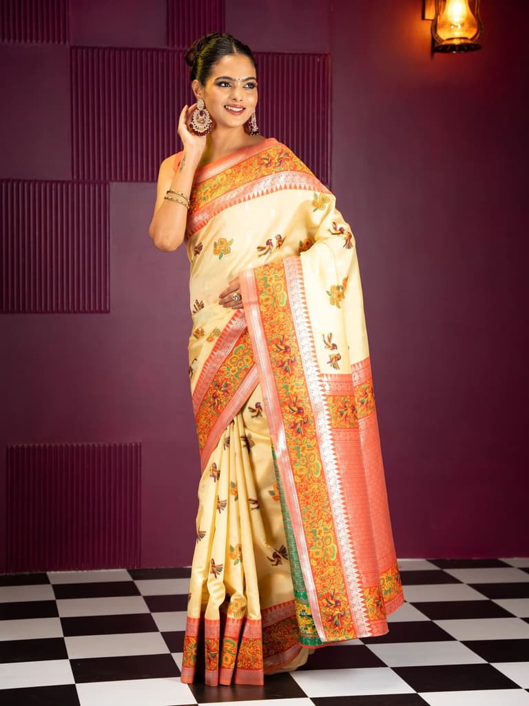 Mimosa Women's Woven Design Banarasi Style Art Silk Saree With Blouse Piece : SA00001992YLWFREE — photo 3