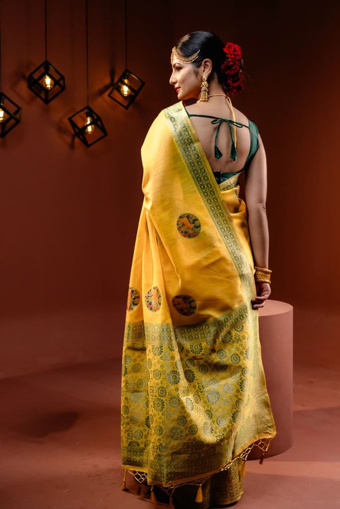 Mimosa Women's Woven Design Banarasi Style Art Silk Saree With Blouse Piece : SA00001758GDFREE — photo 4