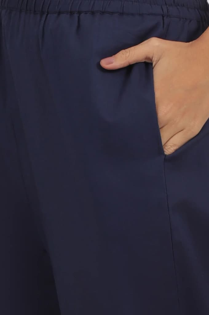 Navy Blue Embroidered Yoke Pure Cotton Kurta and Pants Co-ord Set — photo 10
