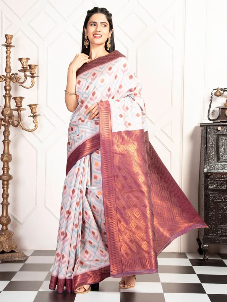 Mimosa Women's Woven Design Pochampally Style Art Silk Saree With Blouse Piece : SA00001953PNKFREE — photo 5