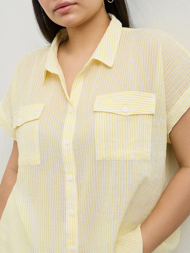 Gia Yellow Striped Cotton Shirt — photo 3