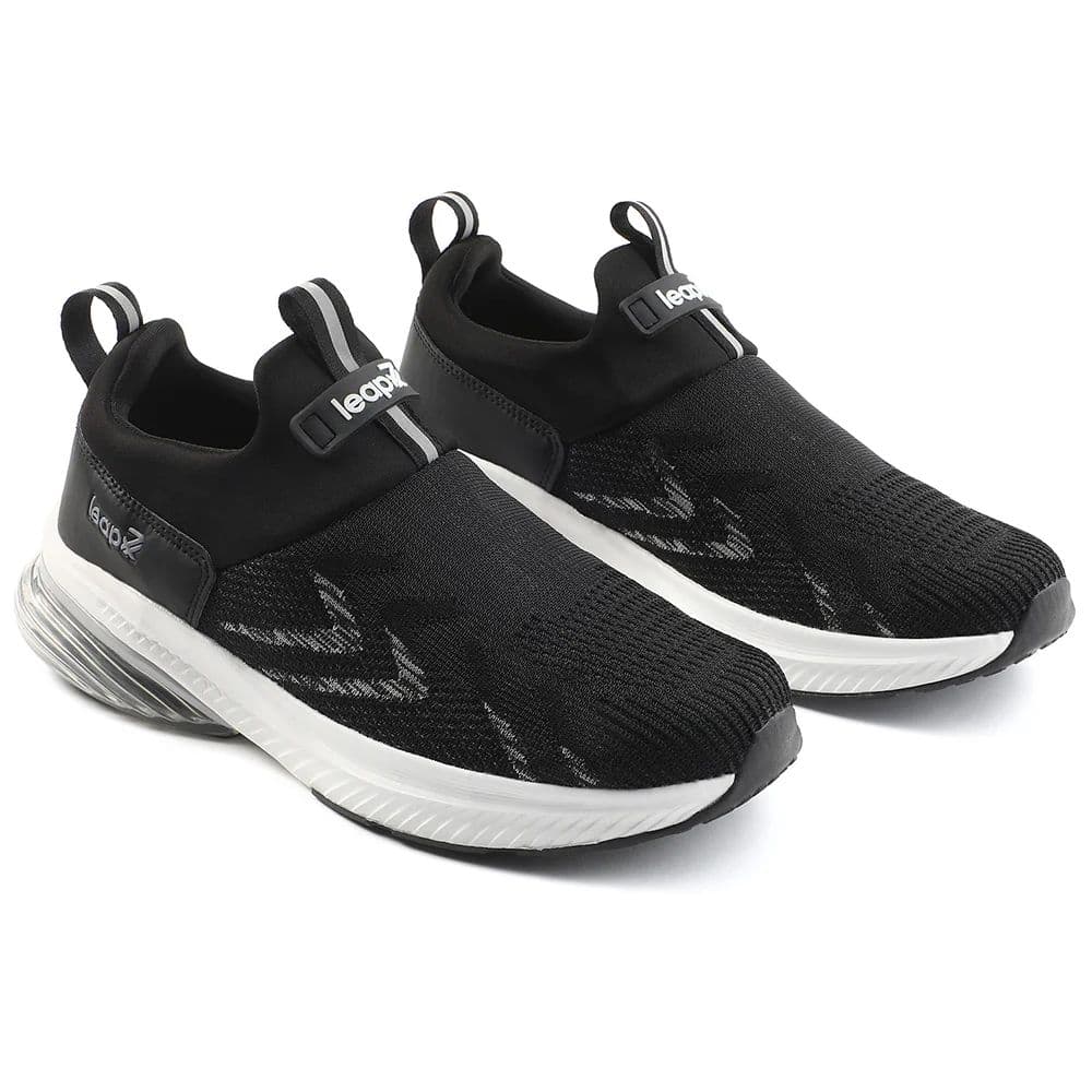 Leap7x Black Sports Non Lacing Walking Shoes For Men BRISK-24 By Liberty — photo 5