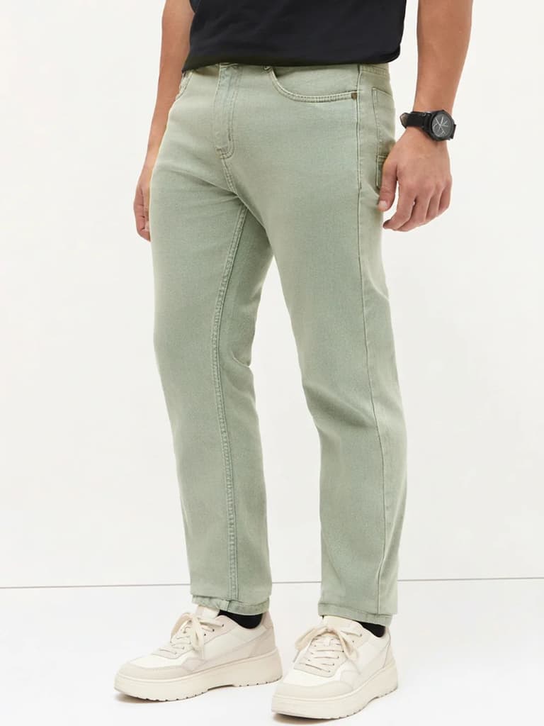 Men's Ice Grey Regular Fit Towel Washed Yellow Tint Denim Jeans Stretchable — photo 3