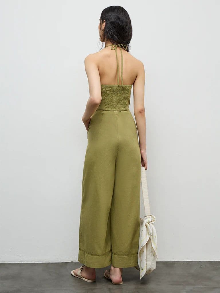 Bombay Paisley Green Embroidered Cotton-Blend Jumpsuit — photo 4