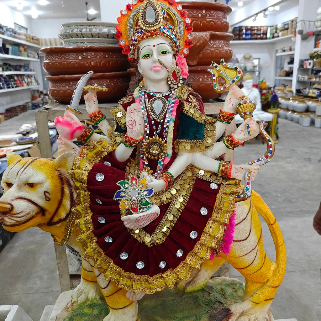 Hindu Goddess Statue | Wooden | Gold | Red
