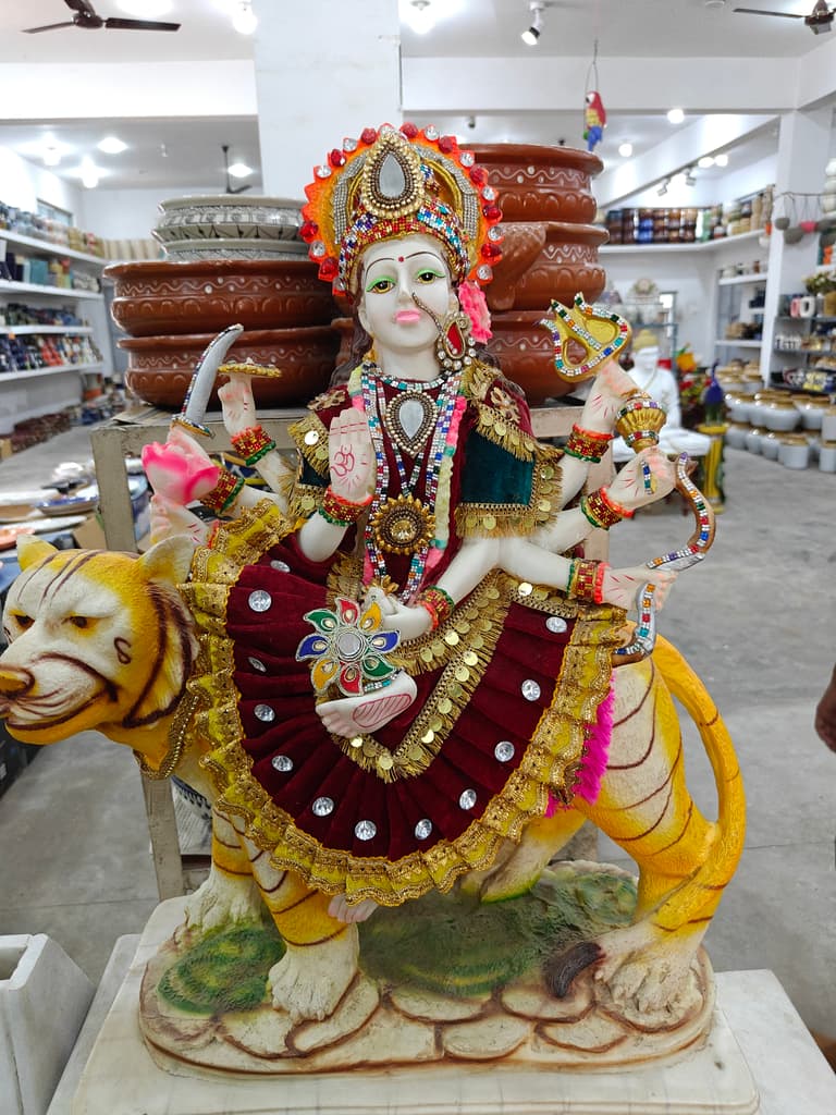 Hindu Goddess Statue | Wooden | Gold | Red