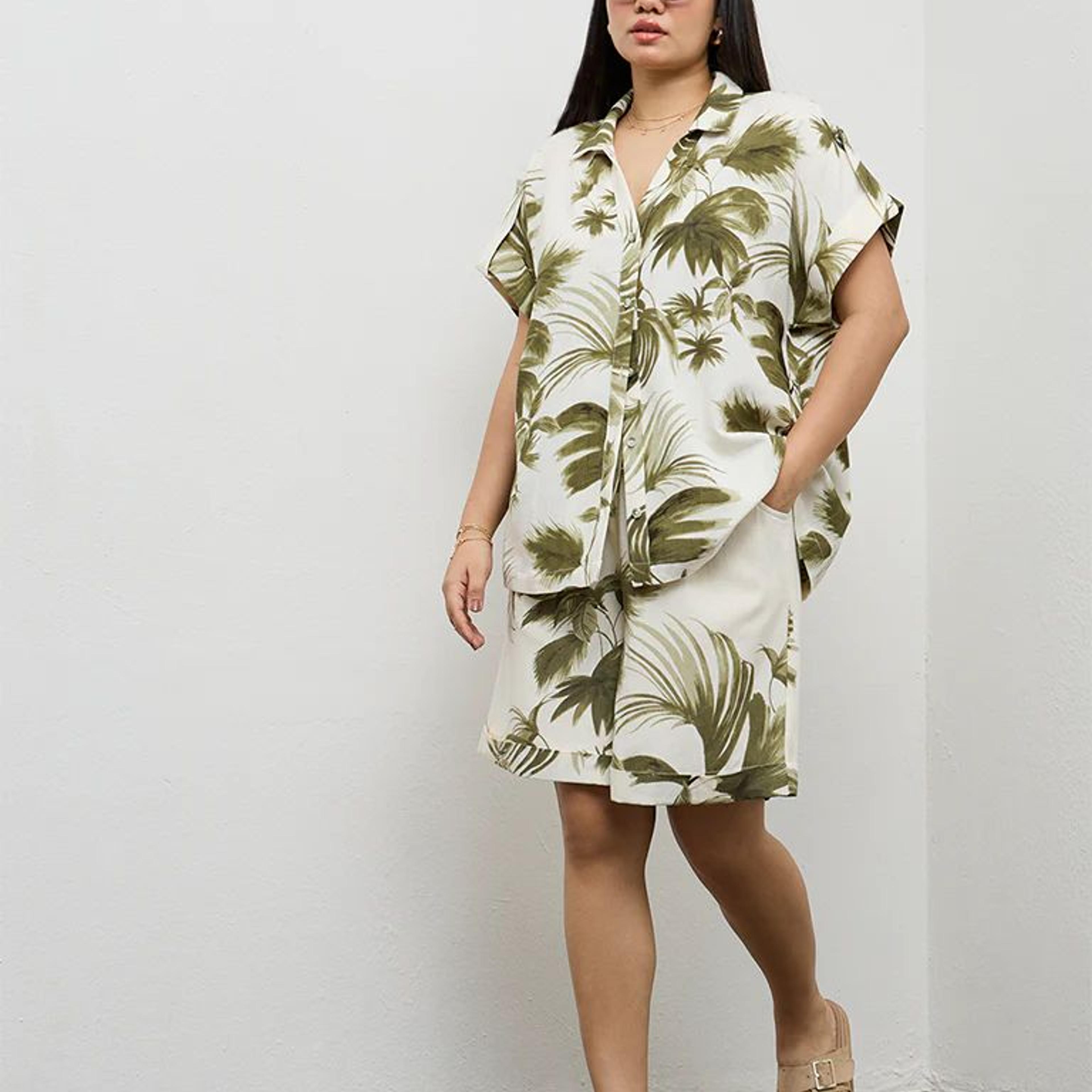 Gia Olive Tropical-Inspired High-Rise Shorts