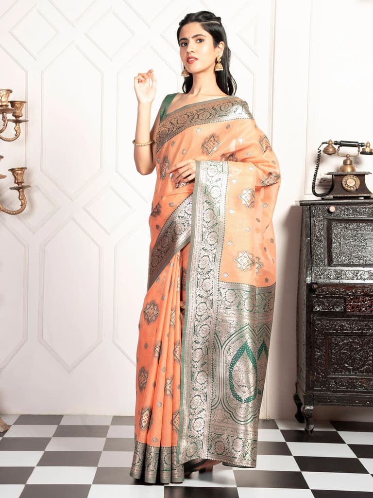 Mimosa Women's Woven Design Kanjivaram Style Art Silk Saree With Blouse Piece : SA00002068PCFREE — photo 3