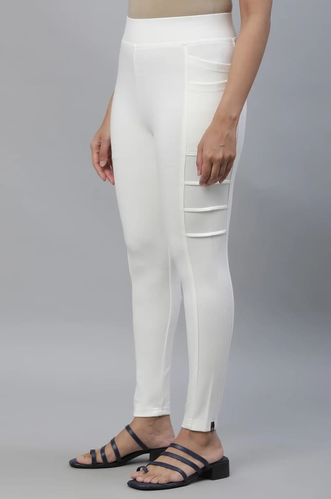White Solid Skinny Fit Yoga Tights With Side Pockets — photo 2