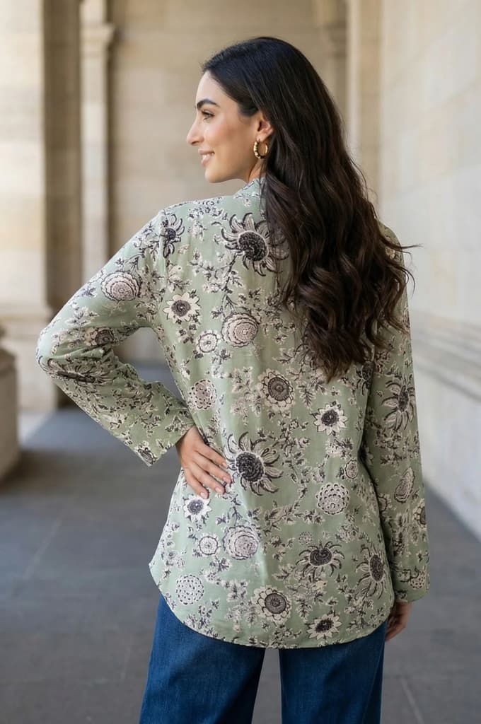 Green Floral Printed Straight Shirt — photo 4