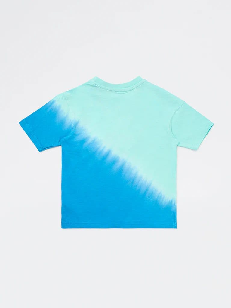 HOP Kids Boys Blue Tie-Dye Printed Cotton T-Shirt — photo 4