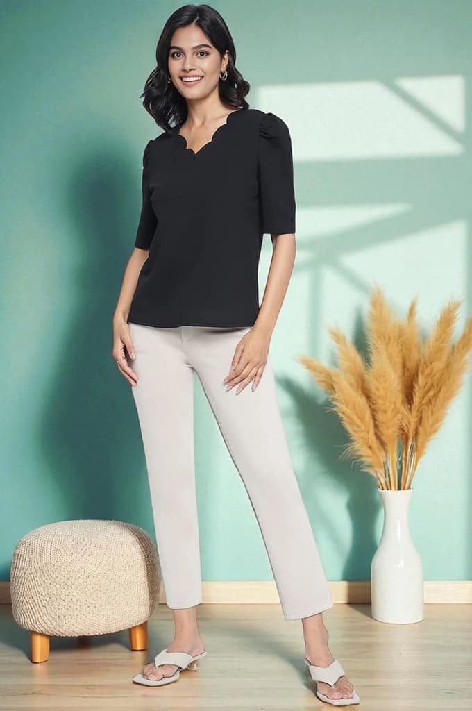 Tan Solid Mid Rise Trouser in Ankle Length — photo 6