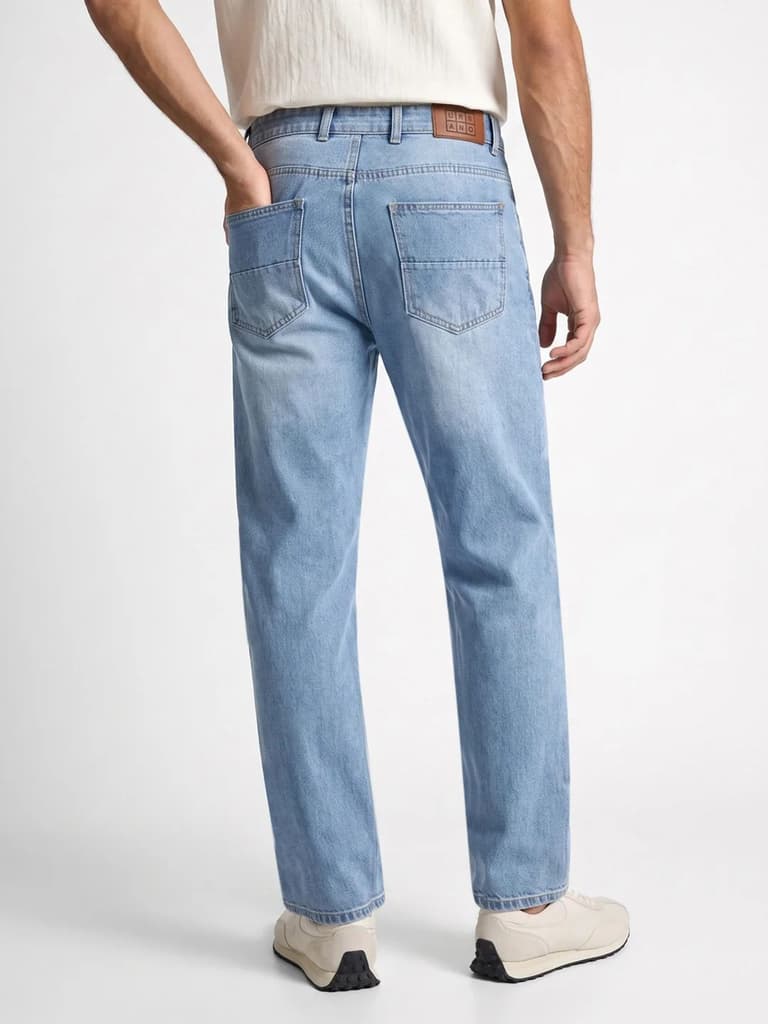 Men's Ice Blue Relaxed Fit Washed Denim Jeans Non-Stretchable — photo 3