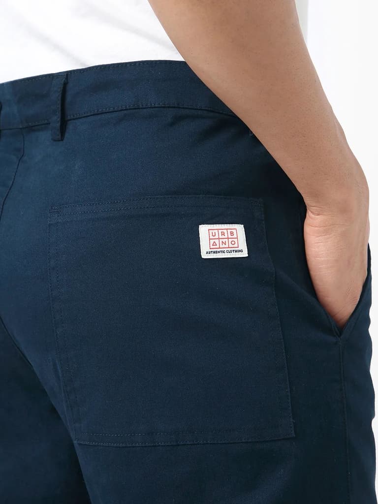 Men's Navy Regular Fit Solid Cargo Chino Pant with 6 Pockets Stretchable — photo 7