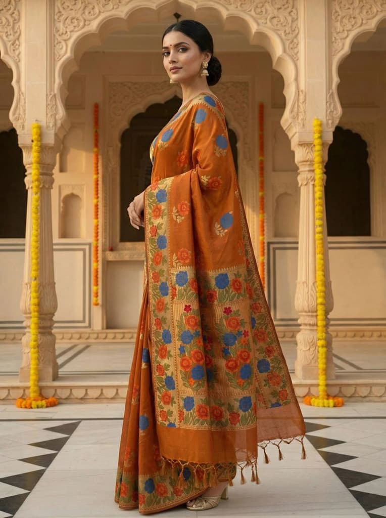 MIMOSA Women's Woven Design Paithani Style Raw Silk Saree with Blouse Piece - Mustard ( SA00003129MSFREE ) — photo 2