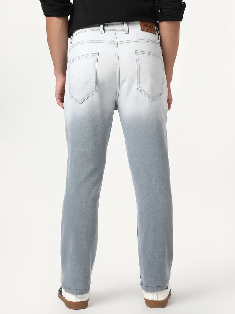 Men's Light Grey Straight Fit Heavy Washed Faded Denim Jeans Stretchable — photo 4