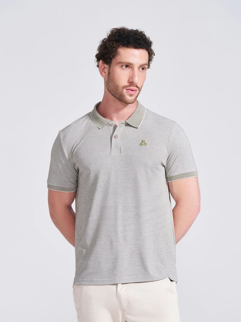 Men's Olive Self Design Polo Collar T-Shirt — photo 2