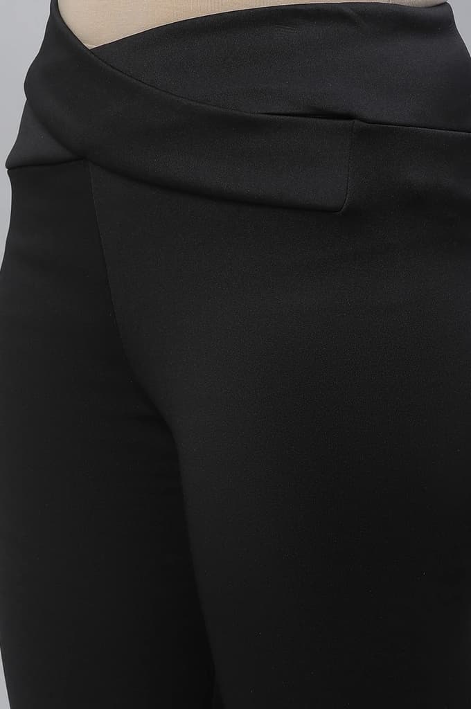 Black Solid Skinny Fit Tights With Criss Cross Waistband — photo 7