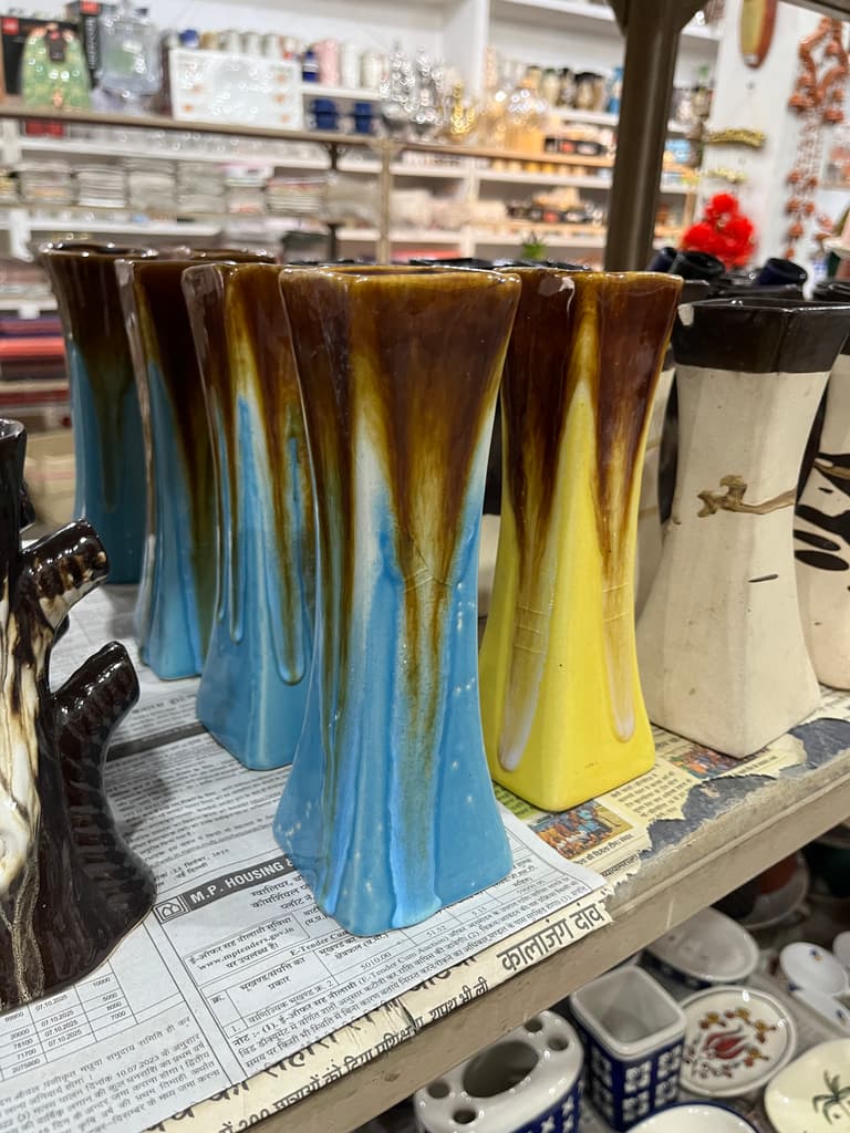 Vase with Handle | Decorative | Ceramic | Blue and Brown