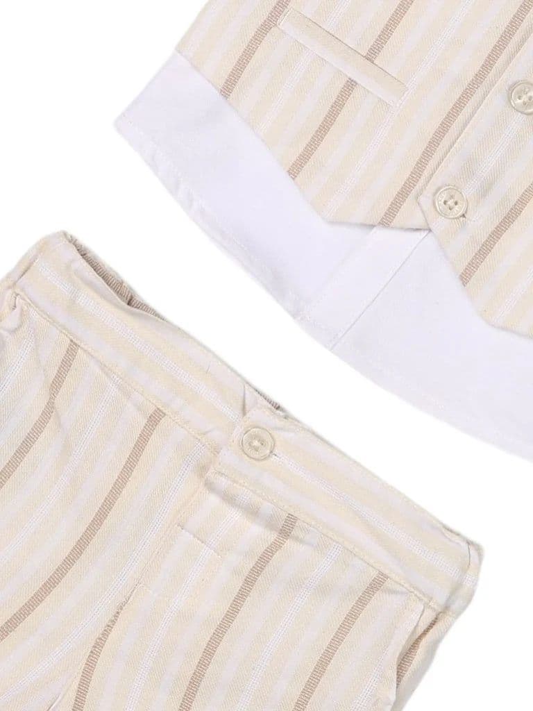 HOP Baby Boys Multicolour Striped Cotton T-Shirt, Shorts, Waistcoat and Bow Set — photo 4