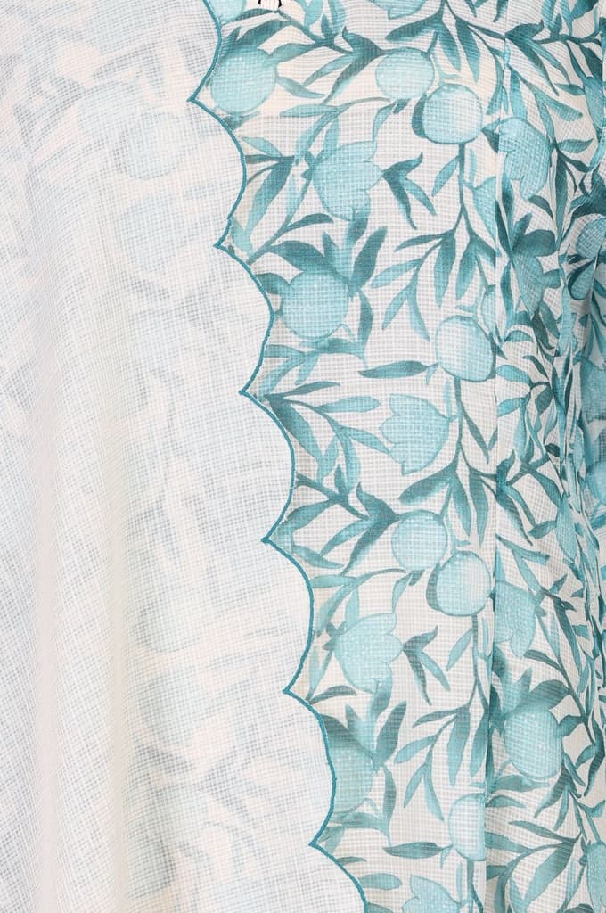 White and Green Floral Printed Kota Straight Kurta with Straight Pants and Dupatta Set — photo 2