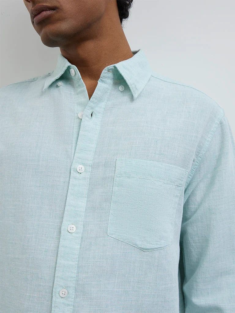 WES Casuals Mint Relaxed-Fit Cotton-Blend Shirt — photo 3