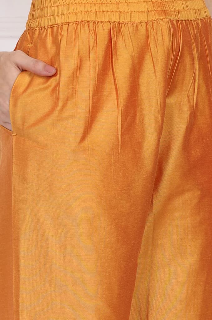 Orange Embroidered Flared Satin Kurta with Straight Pant Set — photo 8
